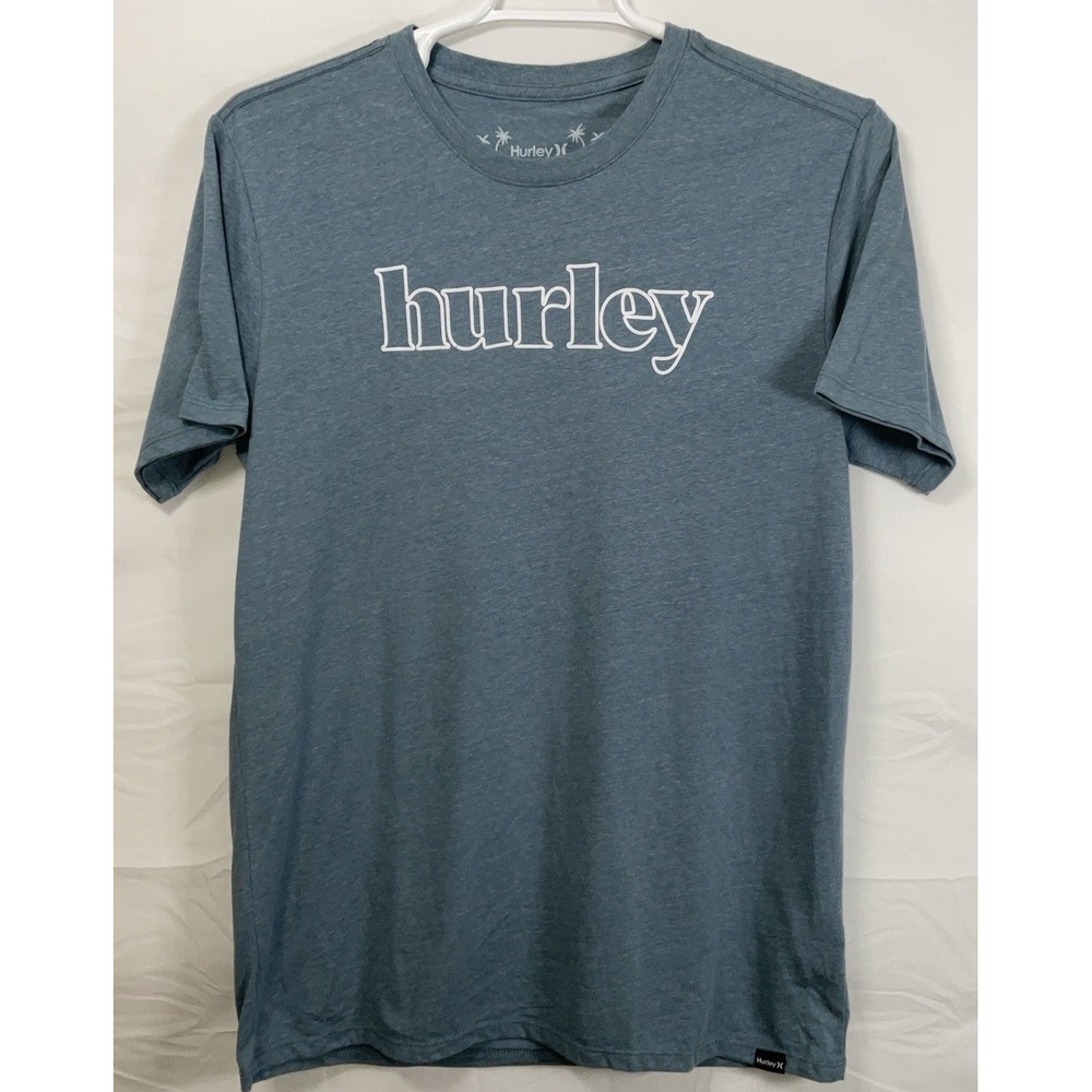 NWOT Men's Hurley Blue Heather Raised White Lettering Everyday Pacific T-Shirt M